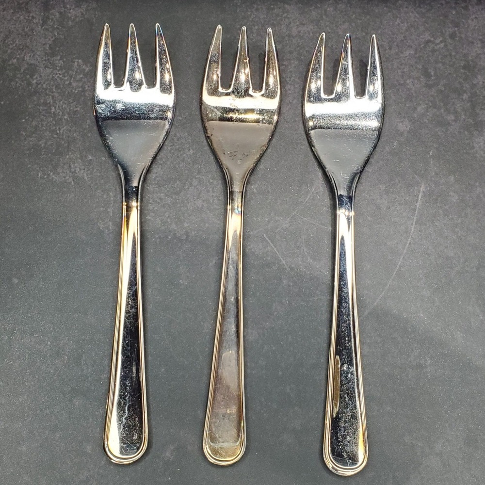 Set of 3 Lenard Dessert Forks‎ Cocktail Appetizer Party Silver-Plated Italy
